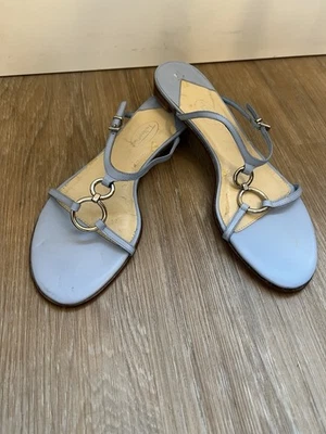 Talbots Pale Blue Leather Flat Sandals w/ Silver Ring Accent Size 9 - Image 1 of 4