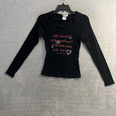 Disney Girls T Shirt Black Geometric XL Cotton Long Sleeve Round Neck Vintage - Image 1 of 4