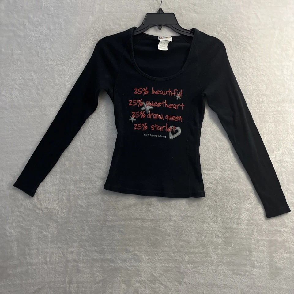 Disney Girls T Shirt Black Geometric XL Cotton Long Sleeve Round Neck Vintage - Image 1 of 4