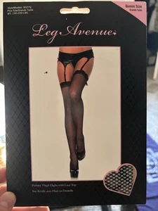 Brand New Plus Size Fishnet Thigh High Stockings With Lace Top Leg Avenue 9027Q - Picture 1 of 4