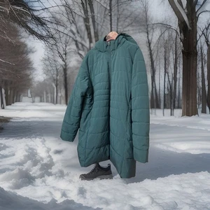 SWISS TECH Women Puffer XL Jacket Coat Full Zip Hooded Insulated Green Teal - Picture 1 of 15