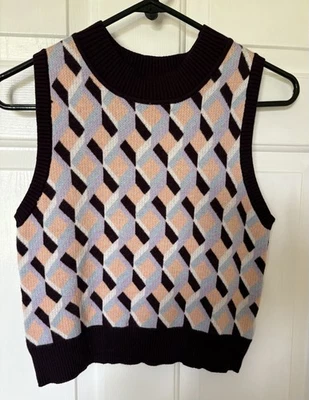 Chaleco Tejido Forever 21, Borde Púrpura Profundo, Naranja, Lavanda y Azul Claro, Talla M Foto 1 de 4