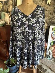 J. Jill Long Line XL Tall Blau Blumen Tunika Oberteil Knopfleiste Langarm V-Ausschnitt  - Bild 1 von 11