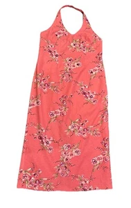 Miss Dorby Neckholder-Maxikleid Leinenmischung Damen Gr. 16 rosa Blumen Perlen Y2K Vintage - Bild 1 von 8