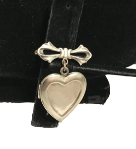 Sterling Silber Vintage Herz Foto Medaillon Brosche Anstecknadel Silber zweiseitig - Bild 1 von 4