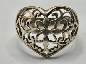 Anillo Cúpula Corazón Floral Calado Plata de Ley Talla 8.25 - Imagen 1 de 4