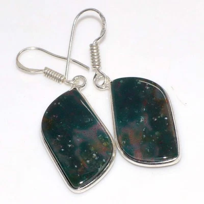 Bloodstone 925 镀银手工耳环 1.8 英寸礼品首饰 GW — 第 1/3 张图片