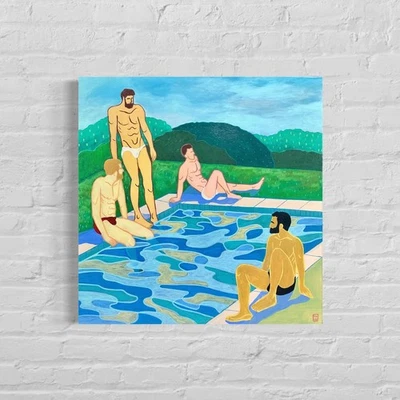 Pintura original. Arte contemporáneo. arte figurativo. Cuadro gay hombre desnudo Foto 1 de 2