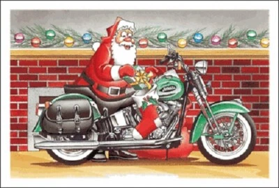 HARLEY DAVIDSON CHRISTMAS CARDS #X862 HARLEY IN FRONT OF FIREPLACE (10) - Image 1 of 4