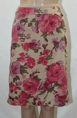 Falda Lápiz Recta Odille Beige Tostado Rosa Verde Floral Algodón Anthropologie 0 Foto 1 de 4