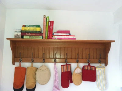 Oak Coat Rack 58" Wide 9" Deep With 8 Antique English Hooks - Image 1 of 3