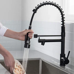 Matte Black Kitchen Faucet Swivel Single Handle Pull Down Sprayer Sink Mixer Tap - Picture 1 of 8