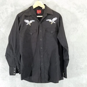 Plains Shirt Mens Medium Black Pearl Snap Double Eagle Embroidered Western Wear - Picture 1 of 10