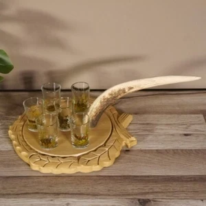 Schnaps Anbieter geschnitztes Schnapsbrett H13 cm Rothirsch Stange Geweih Griff  - Bild 1 von 9