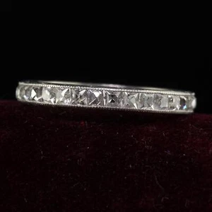 Antiker edwardianischer Platin französischer Schliff Diamant graviert Ewigkeitsring - Größe 7 - Bild 1 von 8