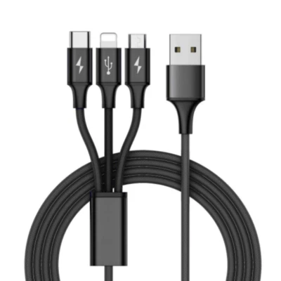 New 3 in 1 Nylon USB Charging Cord Cable iPhone/Micro USB/Type C Sync charge - Image 1 of 4