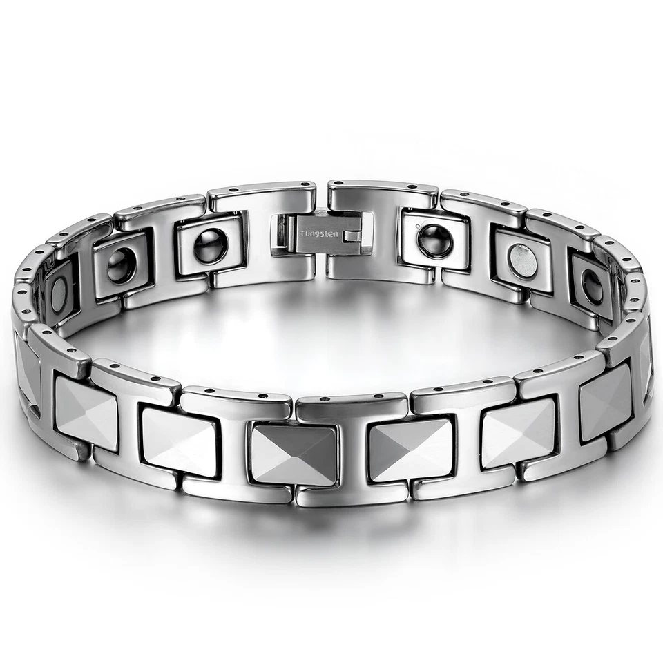 Men's Silver Tungsten Carbide Link High Power Therapy Magnetic Bracelet Chain - Image 1 of 4