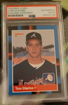 Tom Glavine signed 1988 Donruss Baseball Rookie Card RC IP auto PSA Braves HOF - Image 1 of 3