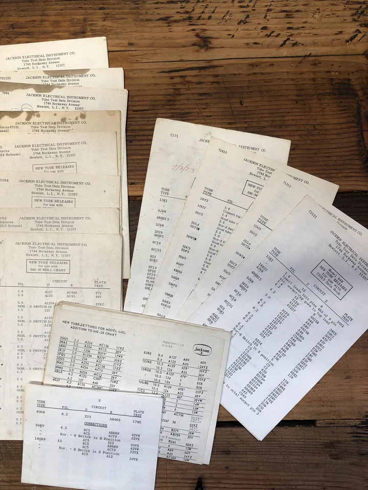 Jackson Electrical Modelo 648 Lote de Hojas de Datos de Prueba de Tubo *Original* Foto 1 de 1