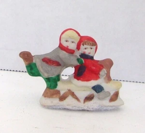 Vintage Snowy Village Children Riding Sled - Picture 1 of 2