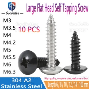 M3 - M6 Large Flat Head Self Tapping Screw Phillips Screw 304 Stainless / Black - Picture 1 of 5