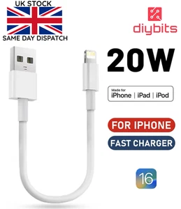 🇬🇧Heavy-Duty Short USB Charge cable for iPhone 11 12 13 White for Laptop 25cm - Picture 1 of 6