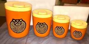 Vintage Mod Nesting Fat Cat Polka Dots Mid Century Modern Kitchen Canister Set - Picture 1 of 10