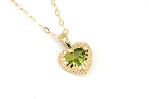 9ct Gold Peridot Heart Pendant and 18" Chain Gift Boxed Made in UK - Picture 1 of 6