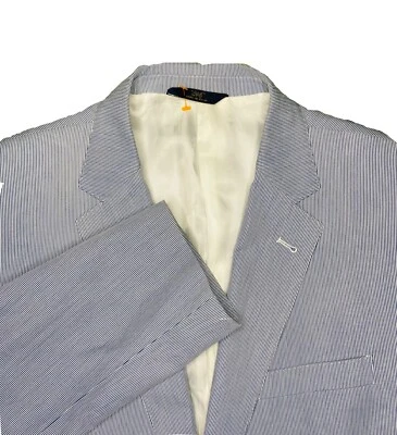Blazer Brooks Brothers 346 para hombre azul/blanco a rayas Seersucker Regent Fit; 45R Foto 1 de 4