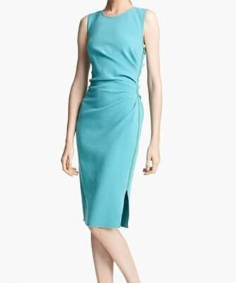 EMILIO PUCCI Wool Side Zipper Dress 8 Turquoise Sleeveless Knee Length Cinching - Image 1 of 4