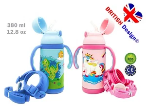 Kids Insulated Kids Water Bottles Flask Straw Leak Proof BPA Free Handle Strap - Picture 1 of 27
