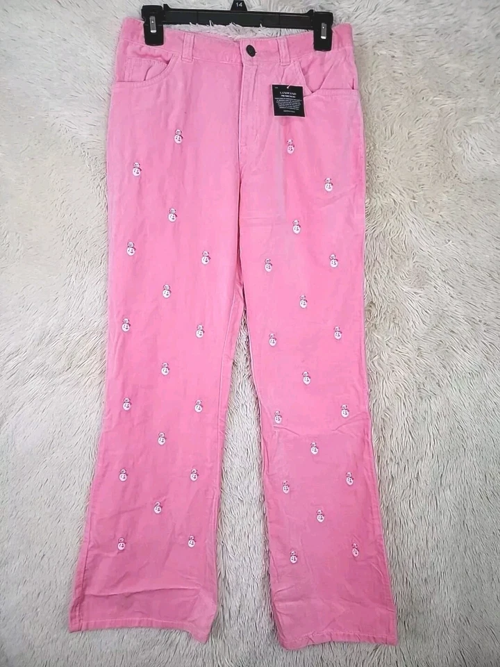 Pantalones de Terciopelo Lands End Niña Talla 16 Bootcut Bordado Muñeco de Nieve Rosa Vacaciones V Foto 1 de 4