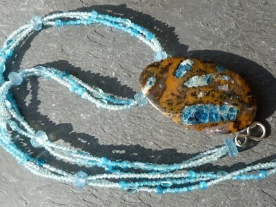 Collana Argento, Opale Blu (Legno Fossile) Africa,Apatite,Acquamarina,Topazio - Immagine 1 di 4