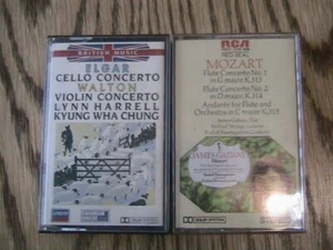 CONCERTOS - ELGAR - CELLO - WALTON - VIOLIN  - MOZART - FLUTE -TWO CASSETTES - Picture 1 of 1