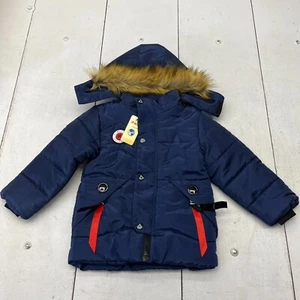 Blue Faux-Fur Lined Full-Zip Puffer Jacket Kids Size 3-4T NEW - Picture 1 of 6