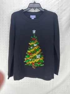 Lauren Scott Black Christmas Tree Sweater Pullover Women’s Size S Holidays - Picture 1 of 9