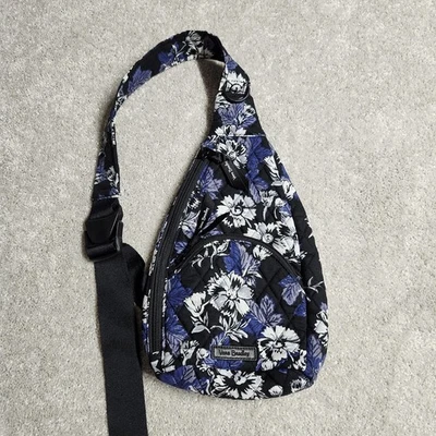 Vera Bradley Sling Frosted Floral Compact  Backpack Crossbody Bag Blue Black - Image 1 of 4