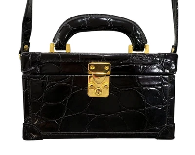 Mini Bolso Vintage ST JOHN Negro COCODRILO ESTAMPADO Cuero Asa Superior Foto 1 de 4