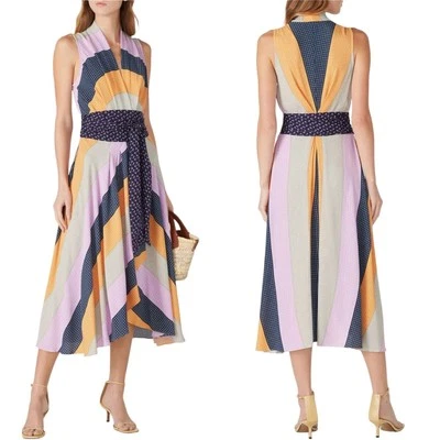 Nicole Miller Collection Pastel Stripe Sleeveless Midi Tie Wrap Dress Women’s M - Image 1 of 4