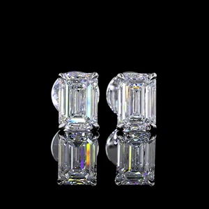 Lab-Grown 1.42 Carat Emerald D-VVS2 Diamond 14K White Gold Studs Earrings - Picture 1 of 2