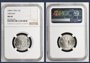 2008 P NGC ARIZONA State Quarter SMS MS69 25c, Spotless TOP POP - Picture 1 of 1