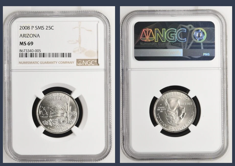 2008 P NGC ARIZONA State Quarter SMS MS69 25c, Spotless TOP POP - Image 1 of 1