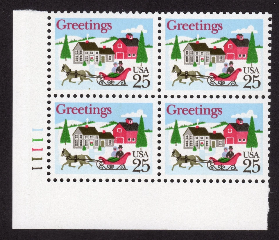 Scott #2400 Christmas Sleigh in Winter Scene Plate Block of 4 Stamps MNH LL Side - Image 1 of 1