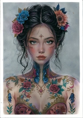 dibujo original A3 407DO obra de arte pastel moderno acrílico aerógrafo mujer retrato Foto 1 de 4