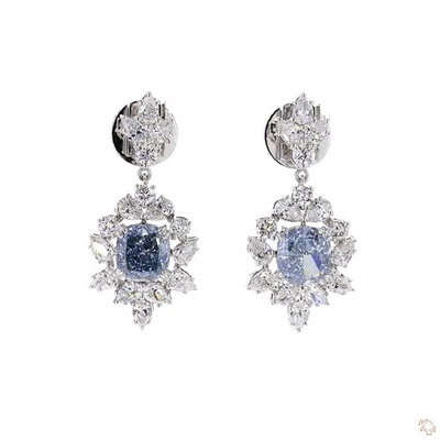 3.379 Ct TDW Lab Grown Fancy Intense Blue & 1.00 Ct Fancy Blue – 14K White Gold - Image 1 of 4