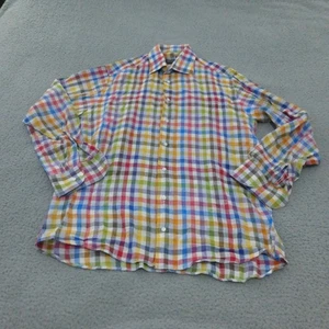 St Croix Shirt Mens Large Button Up Linen Plaid Italy Long Sleeve Contemporary - Picture 1 of 8