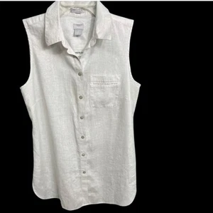 Chico’s No-Iron Linen freshchic Sleeveless Buttondown Tunic white metallic sz 0 - Picture 1 of 11