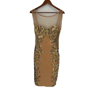 Vestido Jovani Mujer 10 Desnudo Negro Ámbar Estrás Transparente Forrado Sexy Cóctel Nuevo con Etiquetas - Imagen 1 de 17