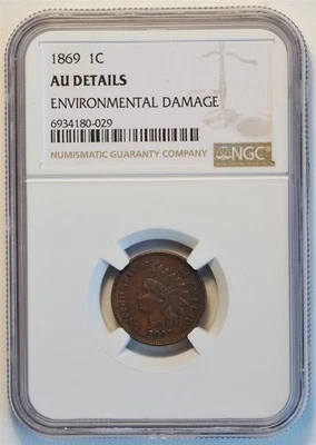 1869 Indian Head Small Cent AU DETAILS NGC 1C US COIN PENNY - Image 1 of 4