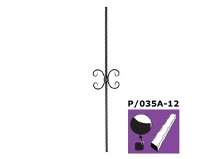 Schmiedeeisen Geländerstab Zierstab Torstab mit C-Bogenpaar 12x12x900  - Bild 1 von 1